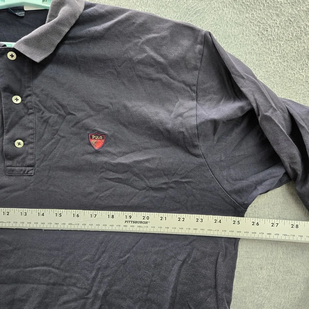 VINTAGE Polo By Ralph Lauren‎ Men Polo XL Blue Logo Embroidery Fine Cotton